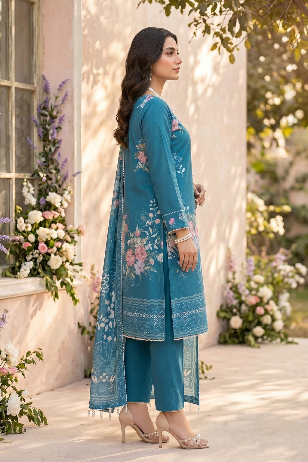 Blue 3 Piece Unstitched Premium Printed Lawn