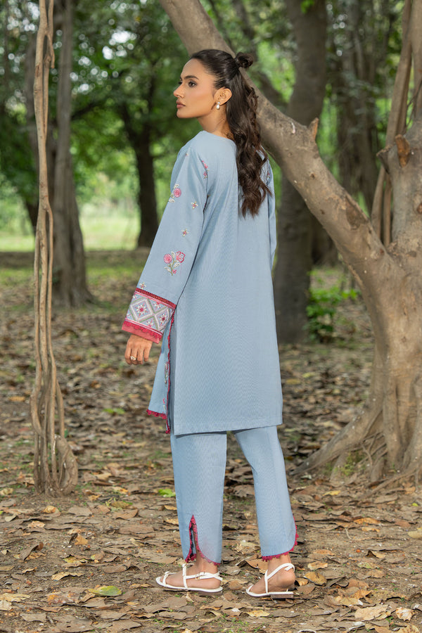Grayish Blue 2 Piece Unstitched Dyed Embroidered Lawn