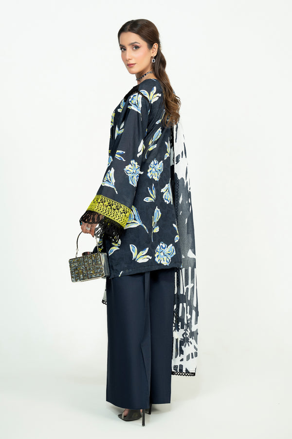 3 Piece Unstitched Black Embroidered Lawn