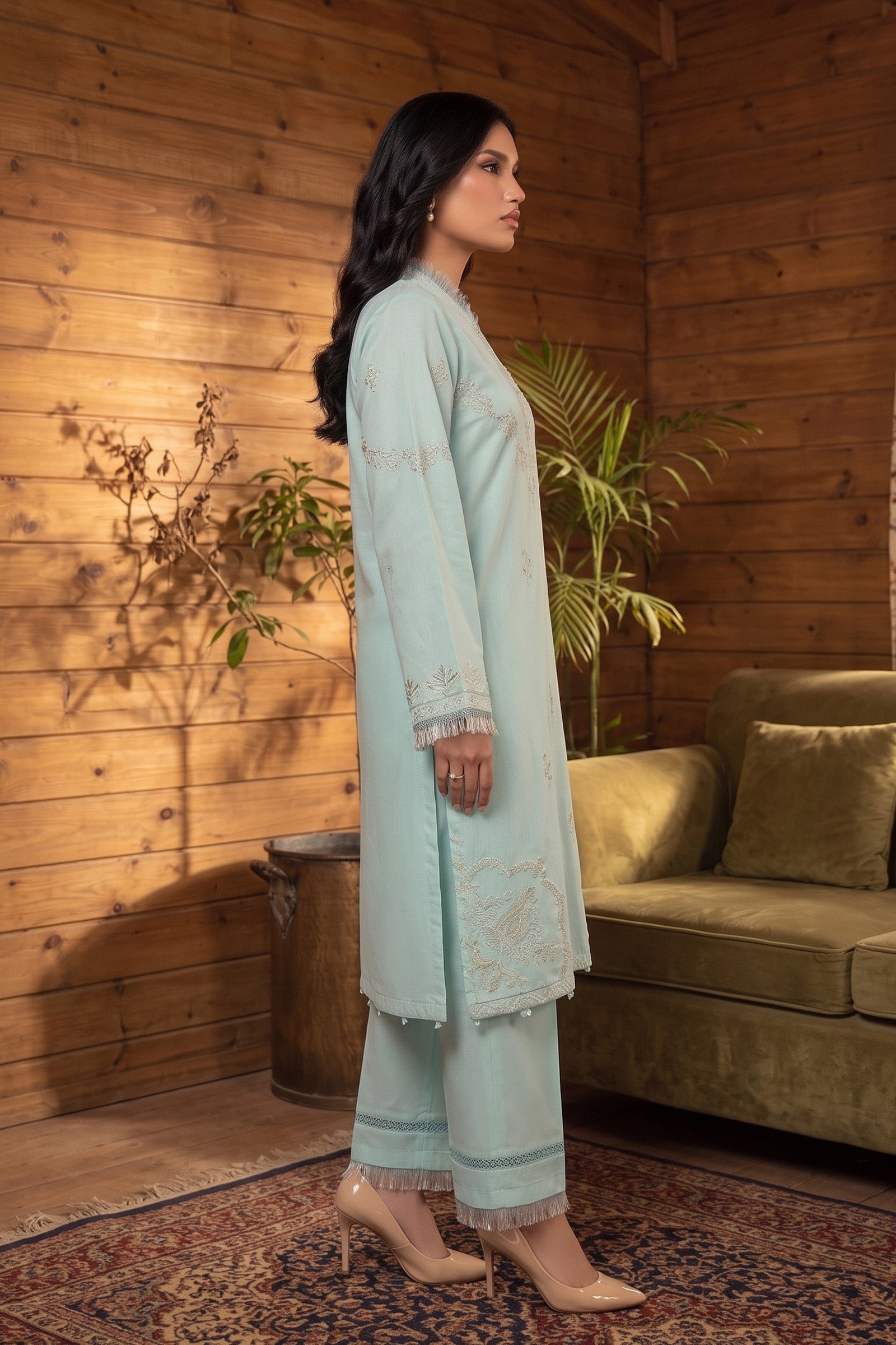 Pale Sky Blue 2 Piece Unstitched Dyed Embroidered Lawn