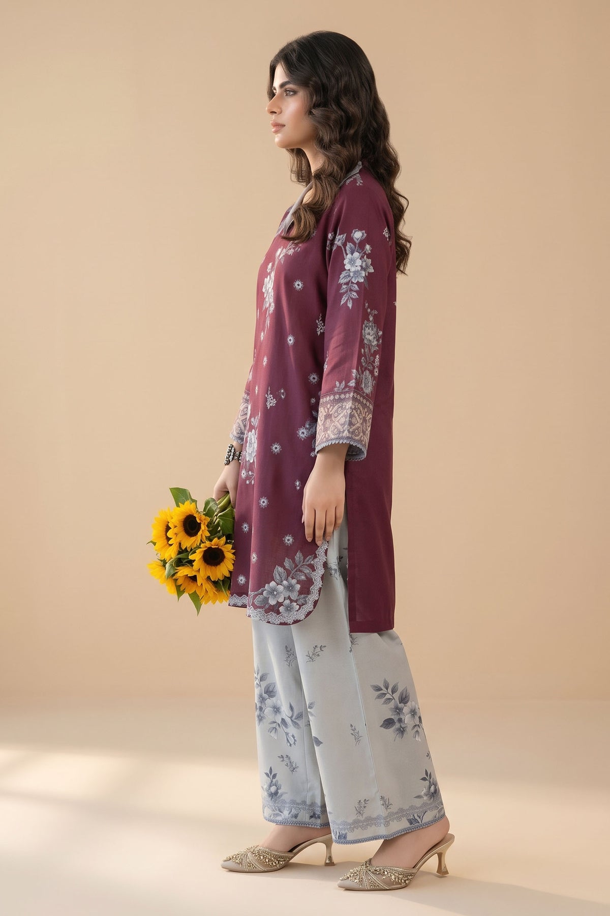 Dark Raspberry 2 Piece Unstitched Dyed Embroidered Lawn