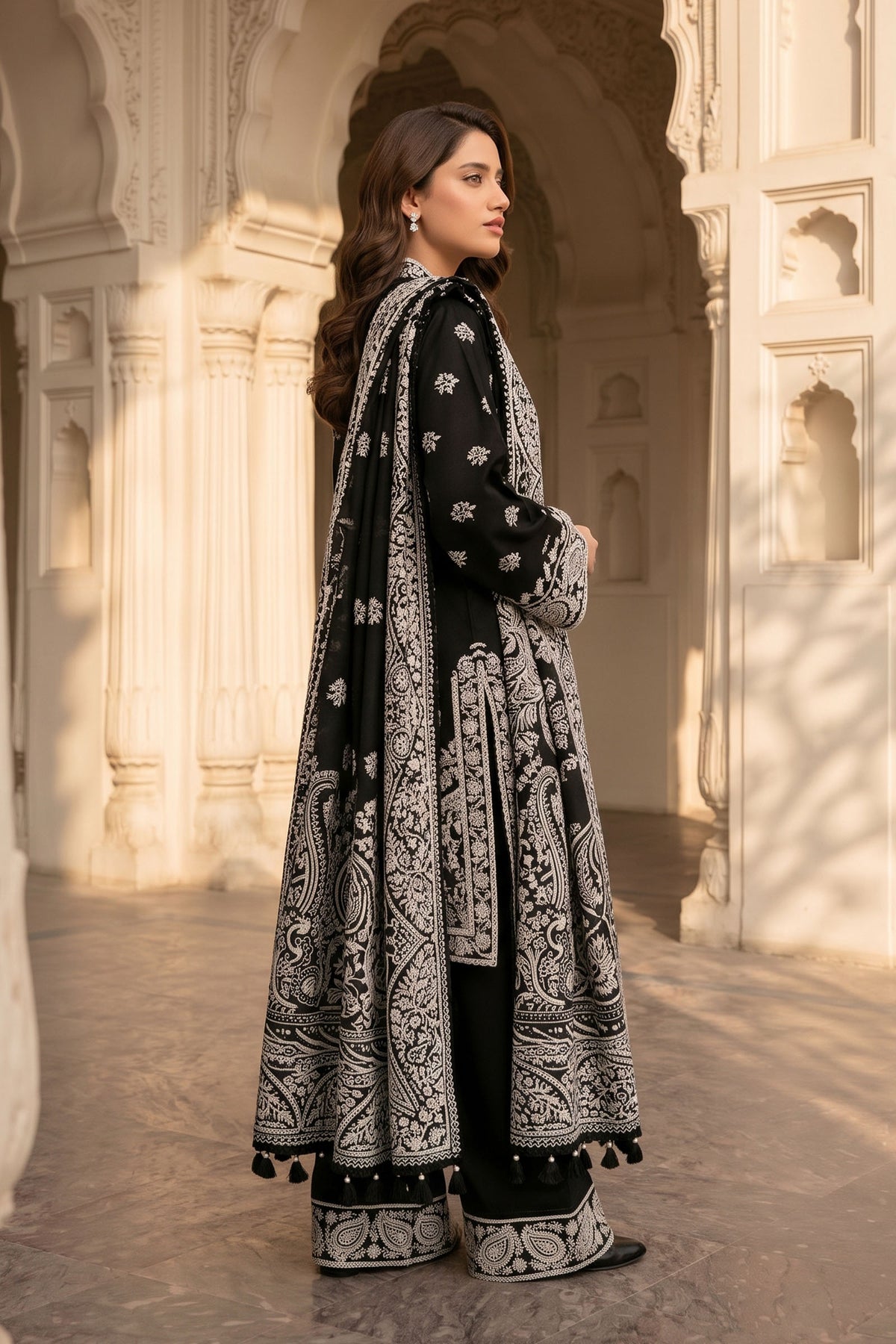 Unstitched Premium Printed 3-Piece Black Suit