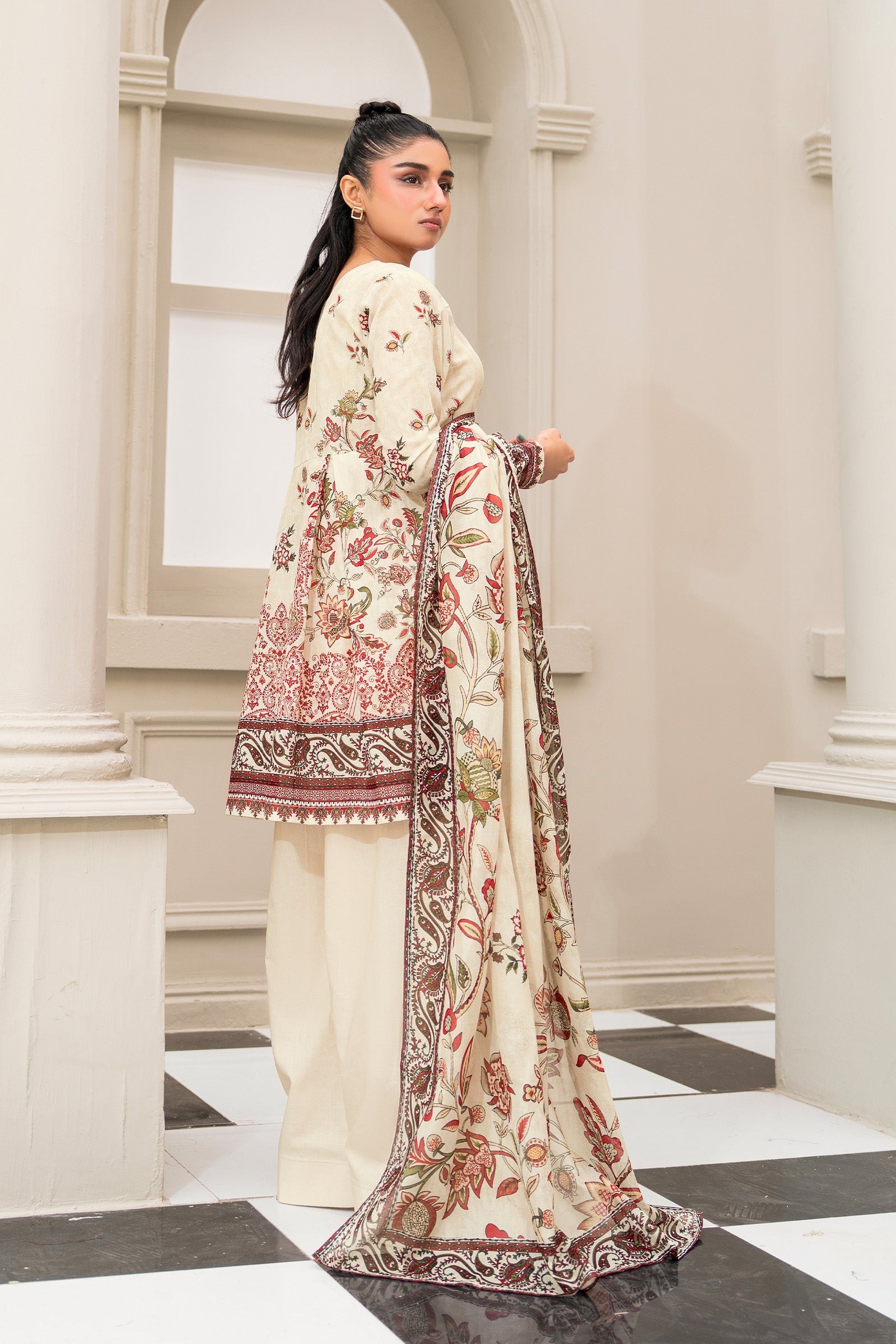 Antique White 3 Piece Unstitched Premium Printed Lawn