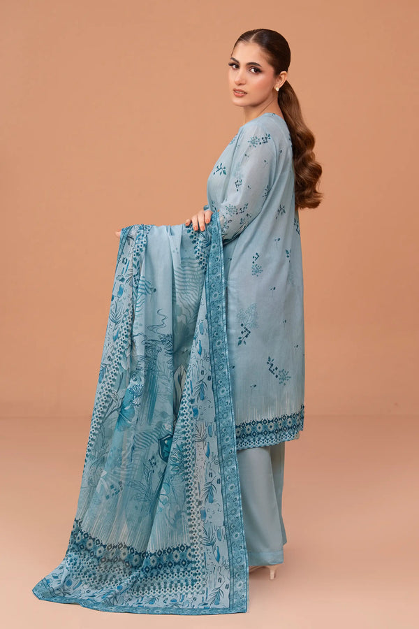 3 Piece Unstitched Moonstone Blue Premium Printed Lawn