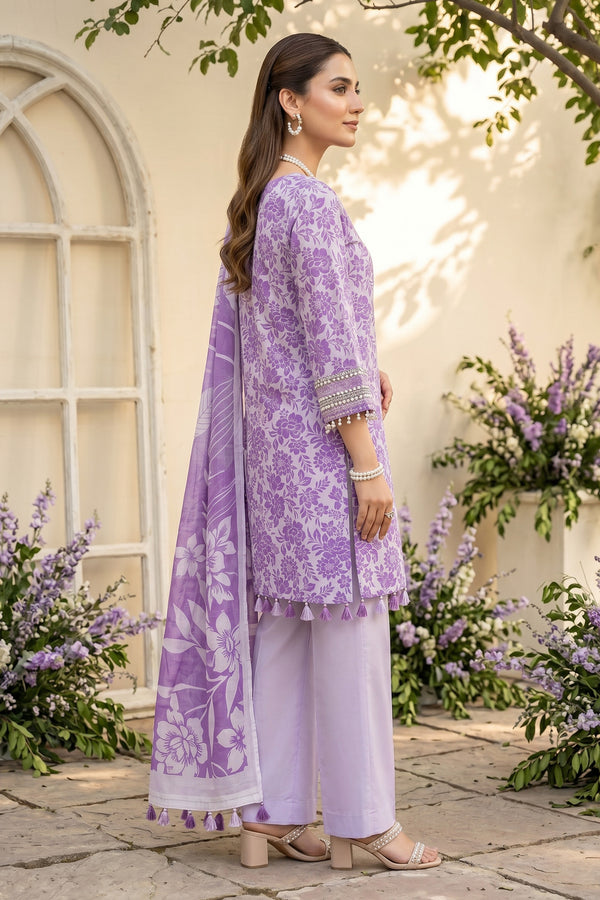 Lavender 3 Piece Unstitched Premium Printed Lawn
