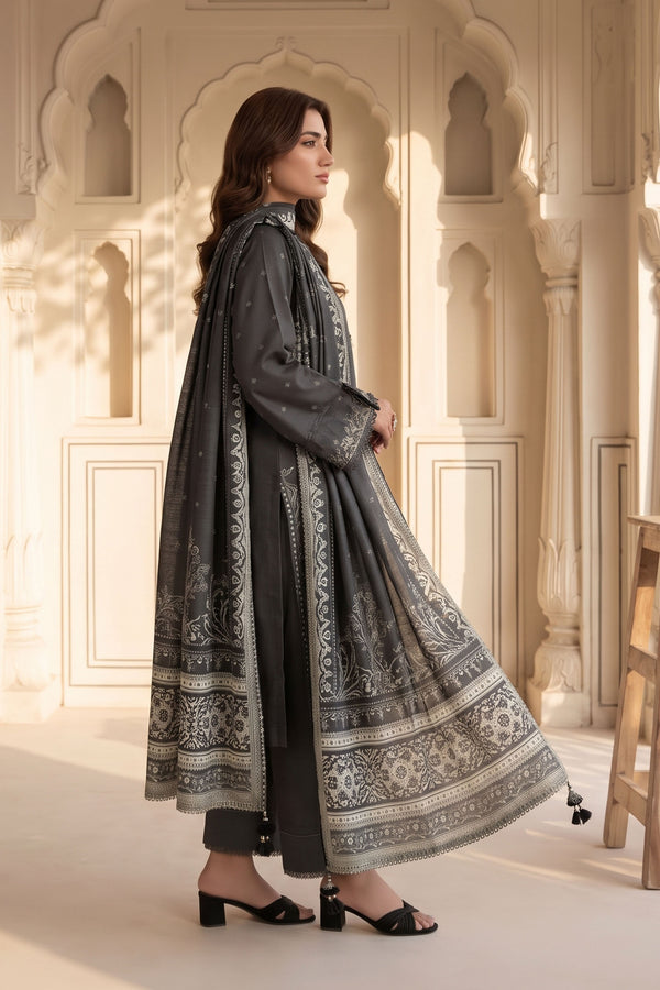 Unstitched Premium Printed 3-Piece Pearl Black Suit