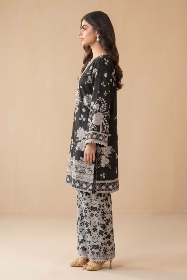 Black 2 Piece Unstitched Dyed Embroidered Lawn