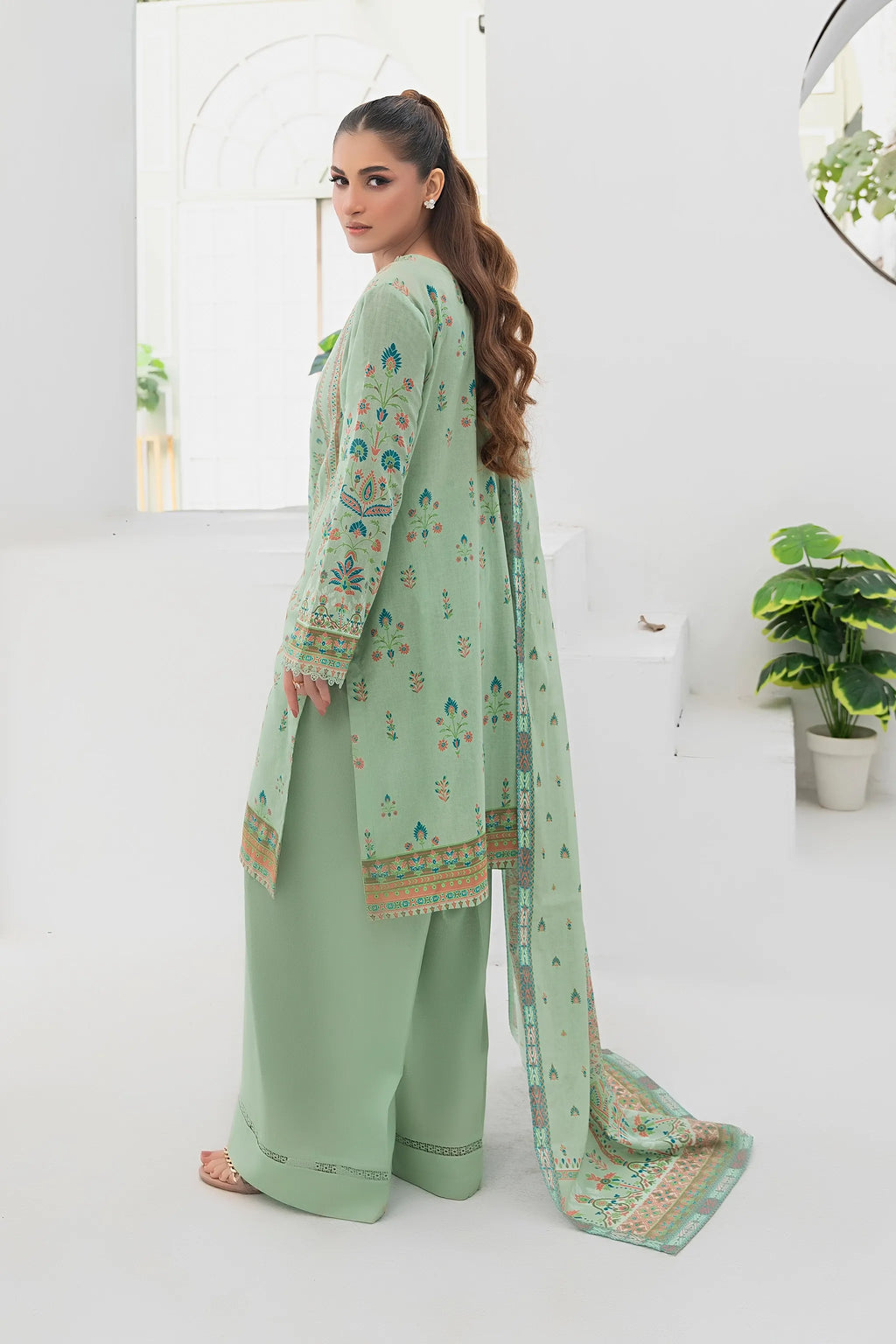 3 Piece Unstitched Laurel Green Premium Printed Lawn