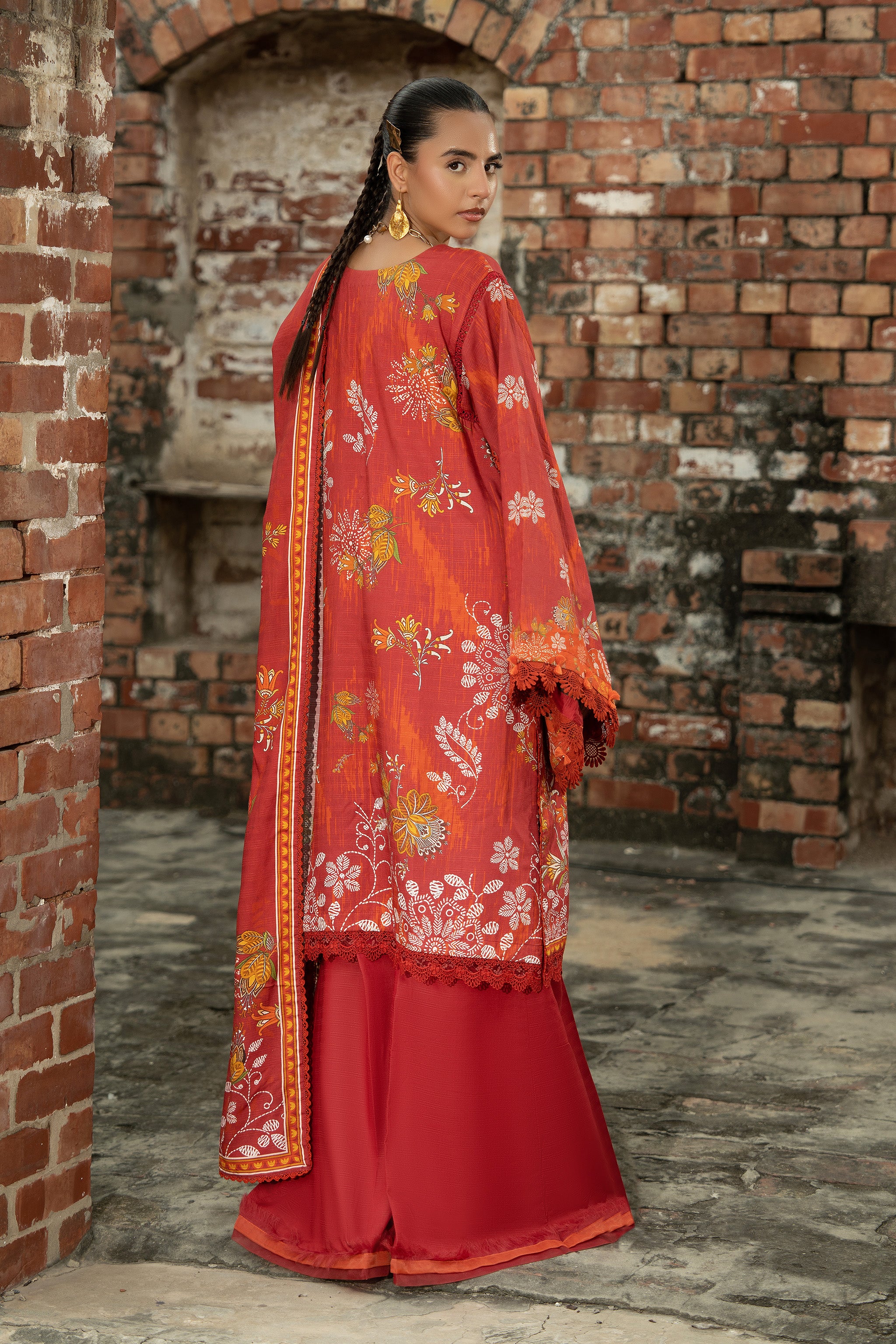 3 Piece Unstitched Rust Embroidered Linen