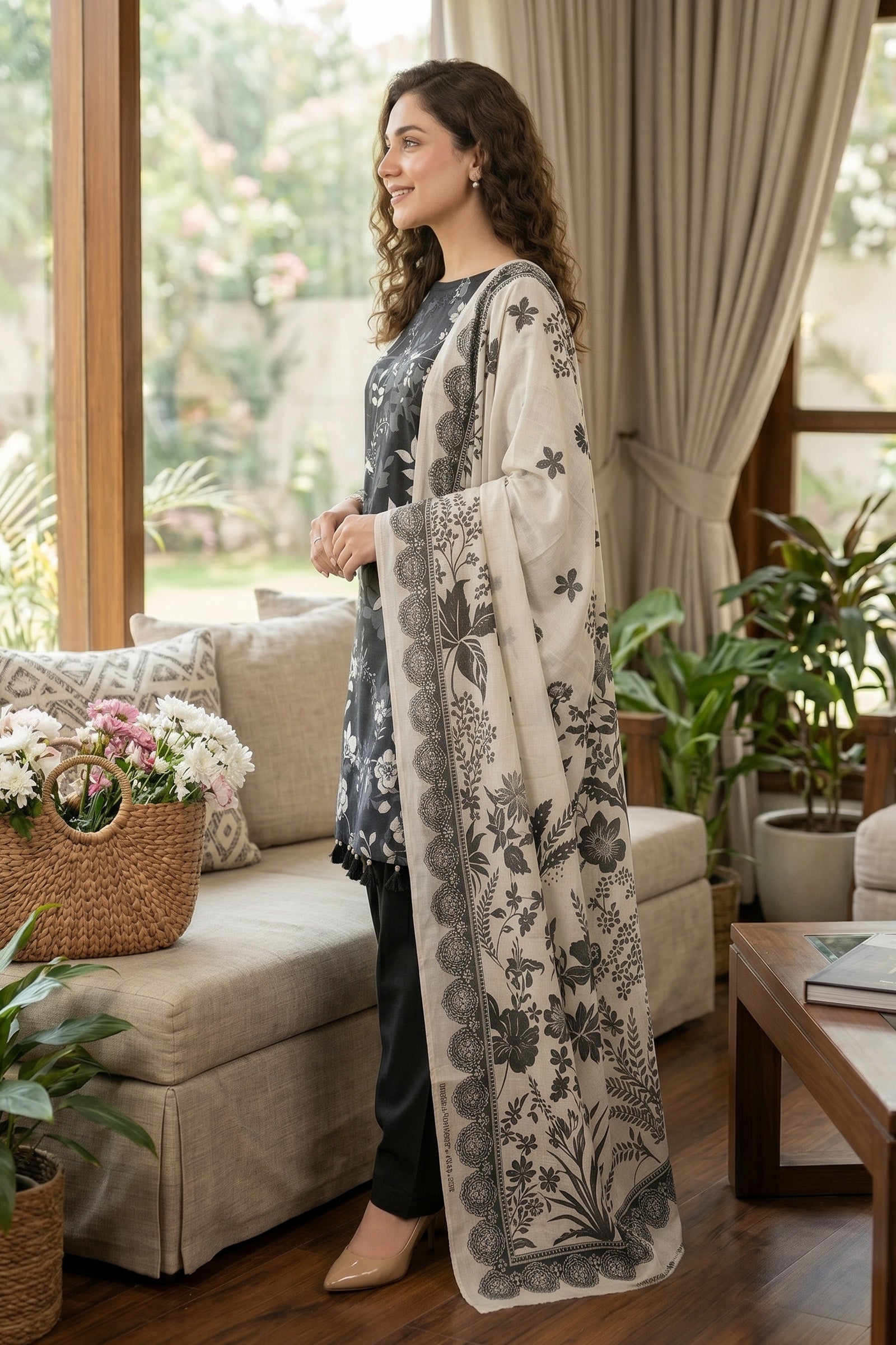Black 3 Piece Unstitched Premium Printed Lawn