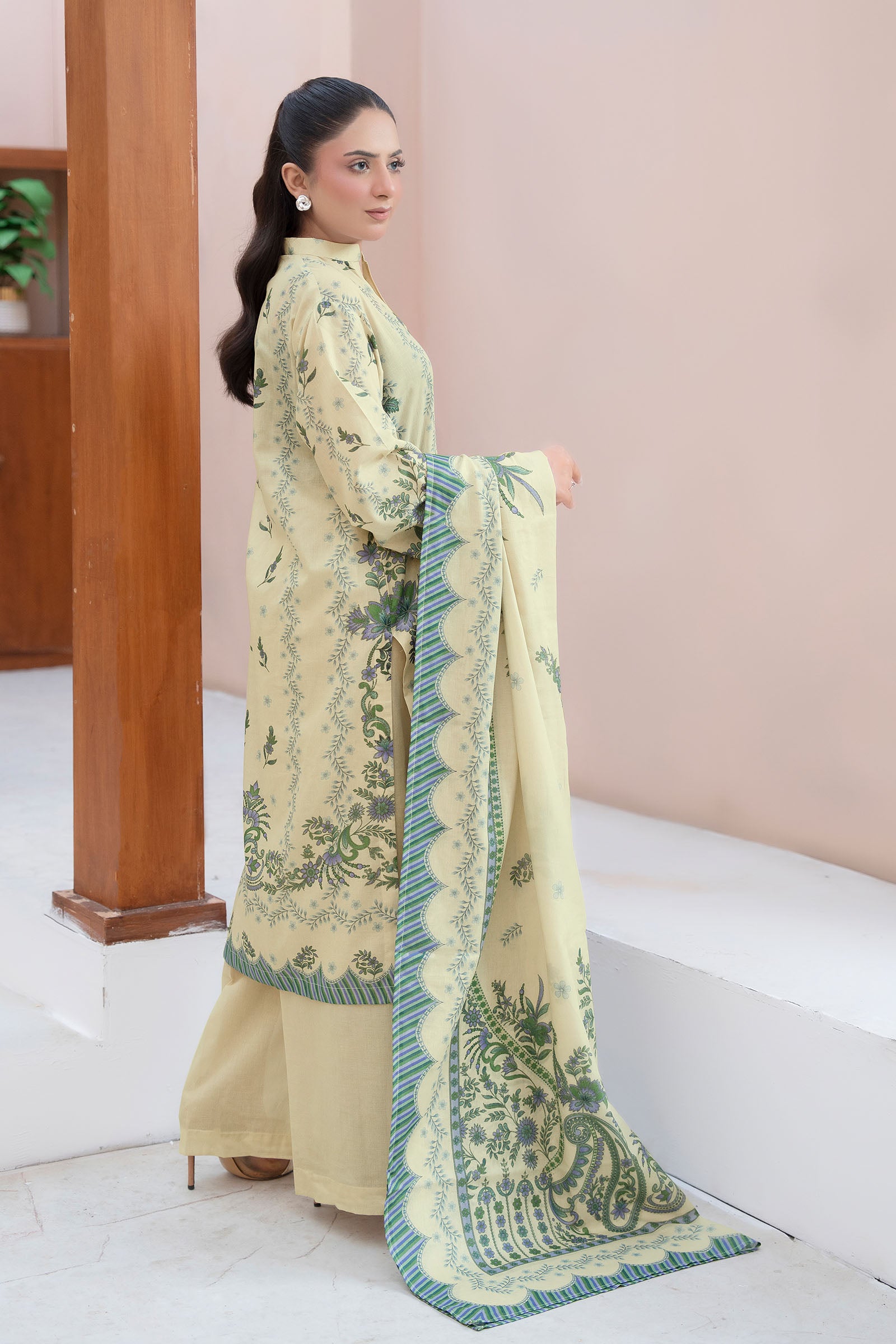 Light Beige 3 Piece Unstitched Premium Printed Lawn