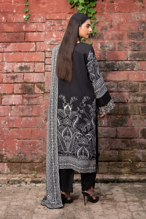 3 Piece Unstitched Black Embroidered Linen