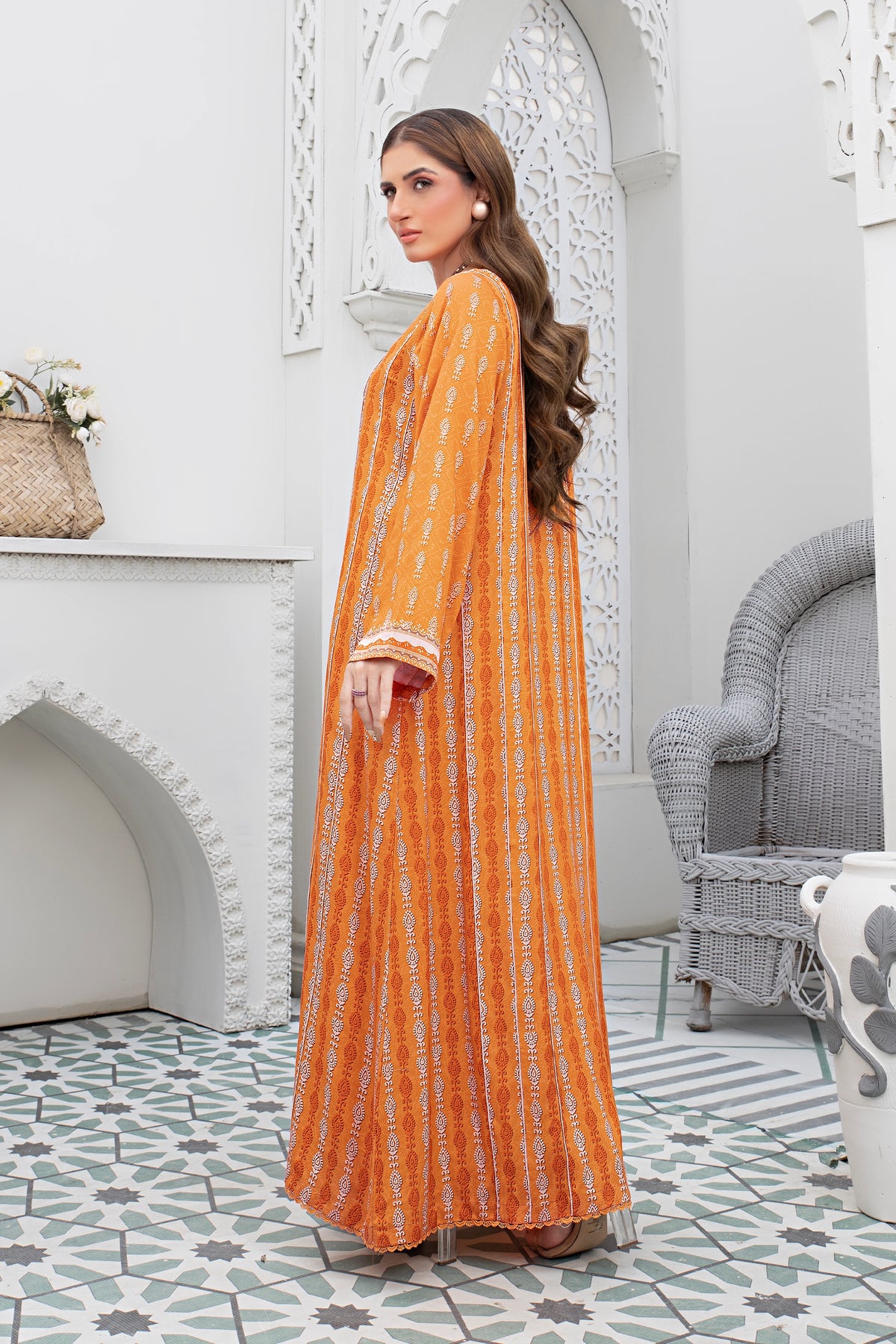 2 piece unstitched Orange Twill Marina Suit - safa noor marina collection