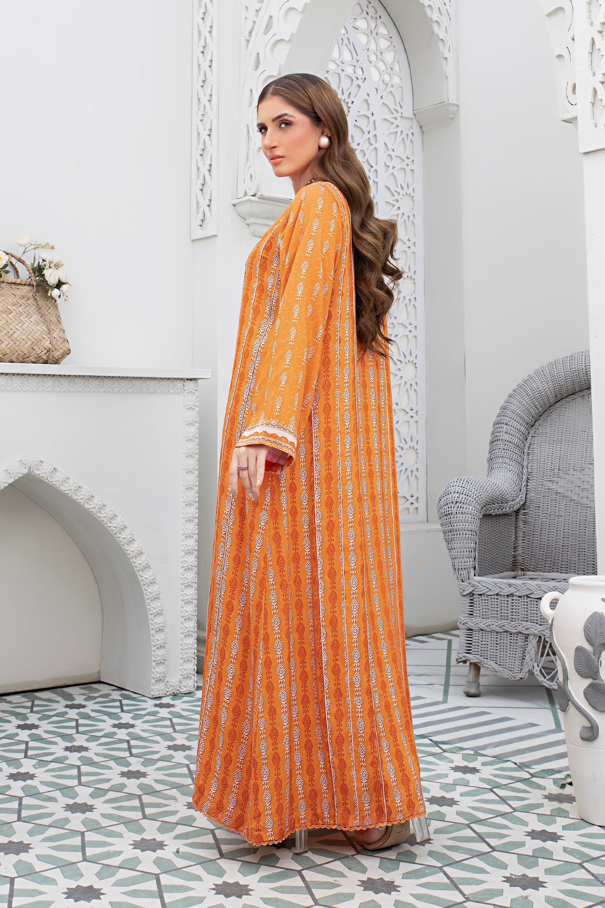 2 piece unstitched Orange Twill Marina Suit - safa noor marina collection