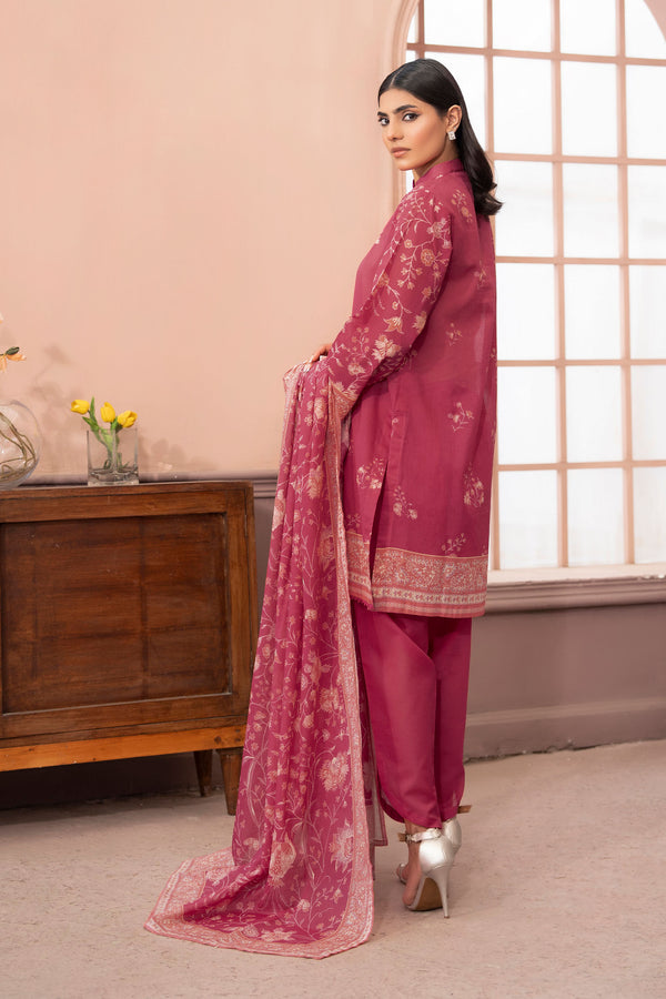 Brick Red 3 Piece Unstitched Premium Printed Lawn