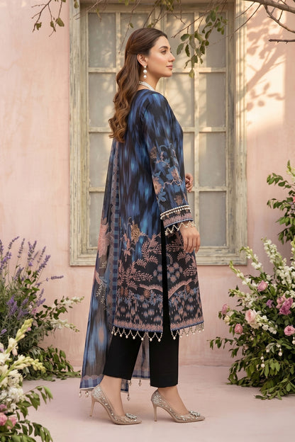 Black 3 Piece Unstitched Premium Printed Lawn