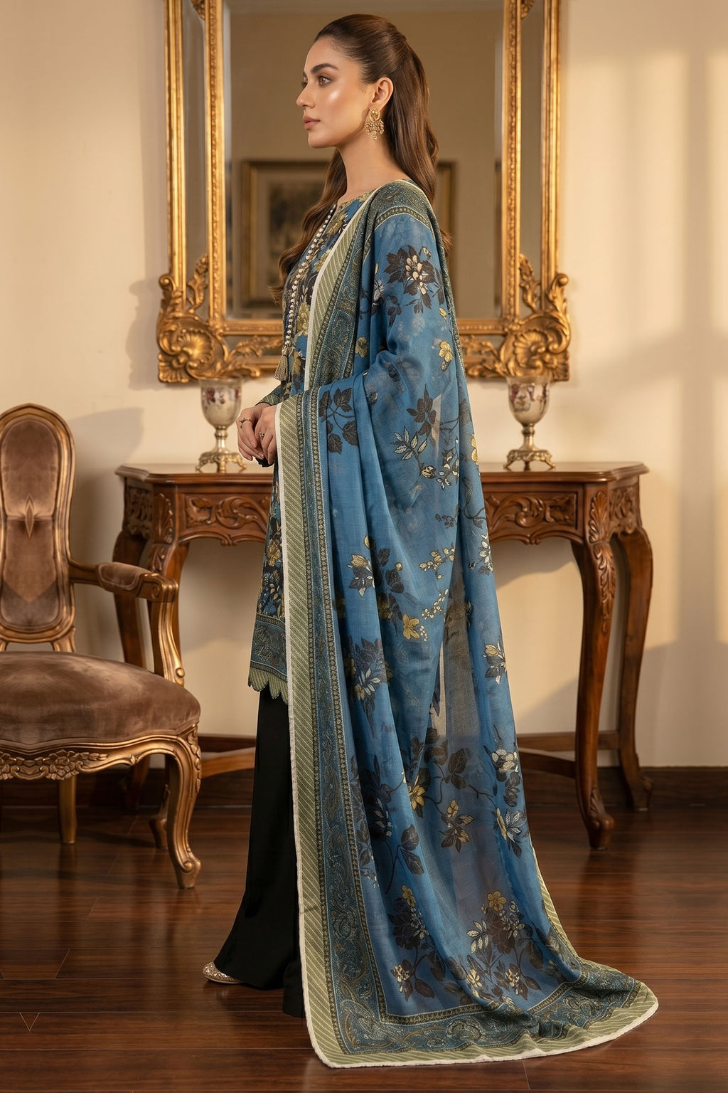 Black 3 Piece Unstitched Premium Printed Lawn