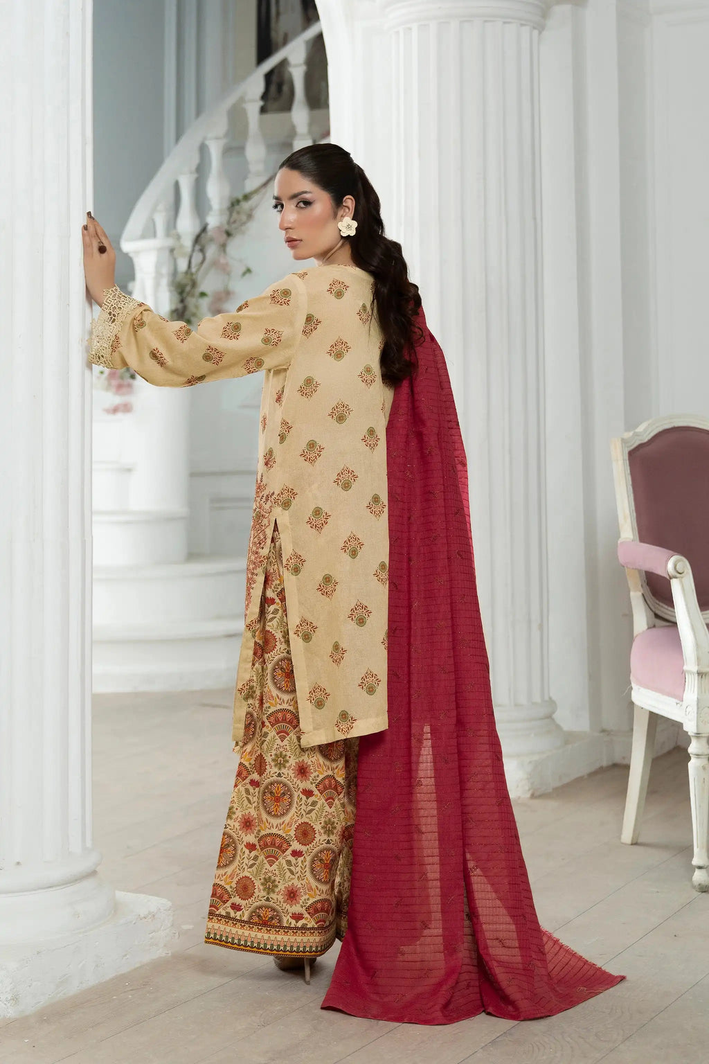 3 Piece Unstitched Desert Sand Premium Emb Jacquard Lawn
