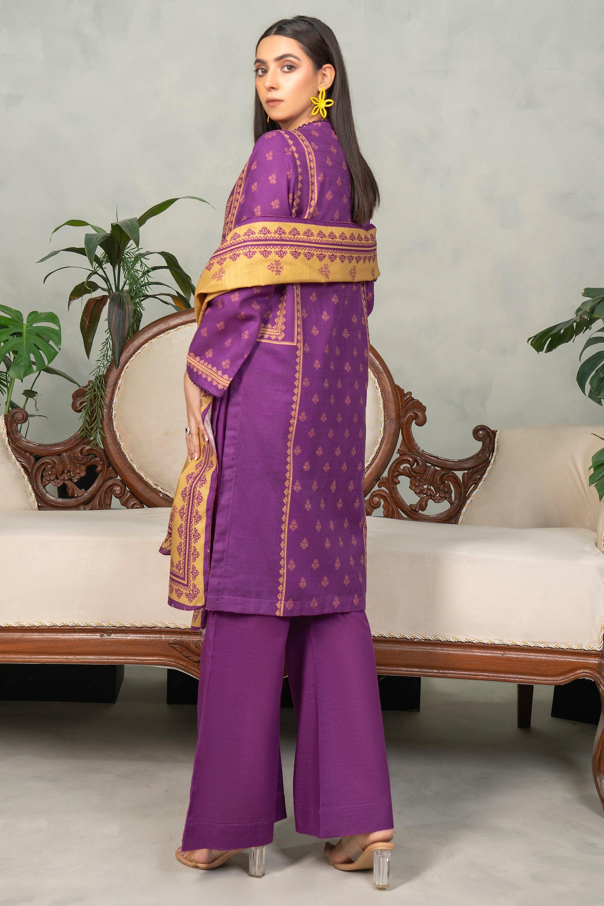 3 Piece Orchid Purple Khaddar Unstitched - SafaNoor