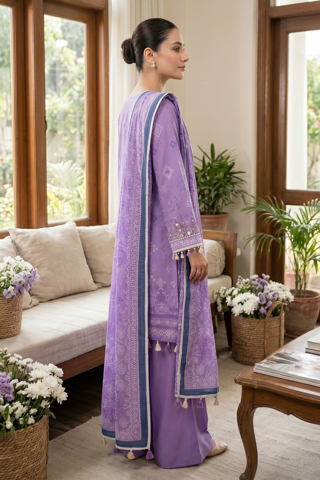 Dark Lilac 3 Piece Unstitched Premium Printed Lawn