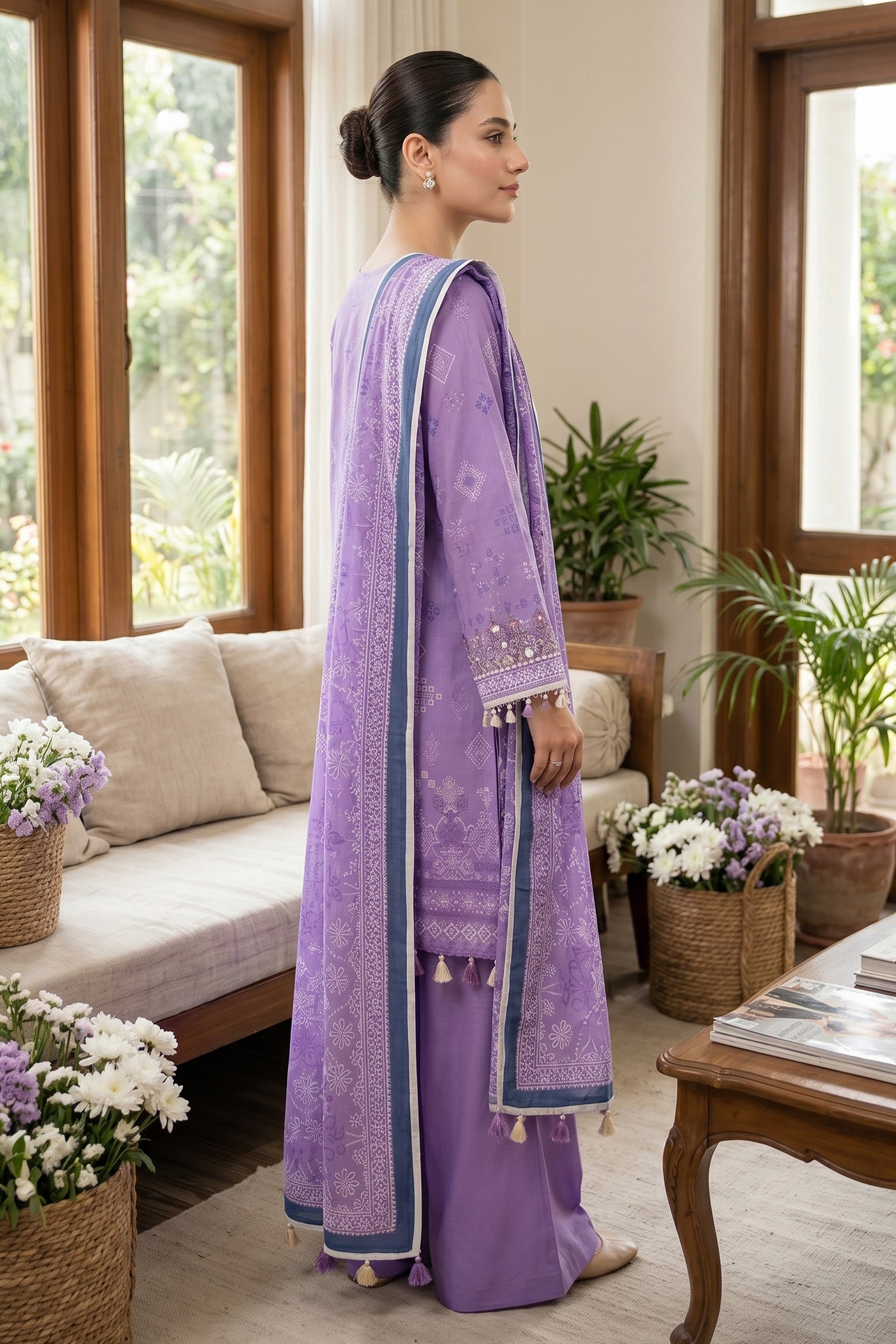 Dark Lilac 3 Piece Unstitched Premium Printed Lawn