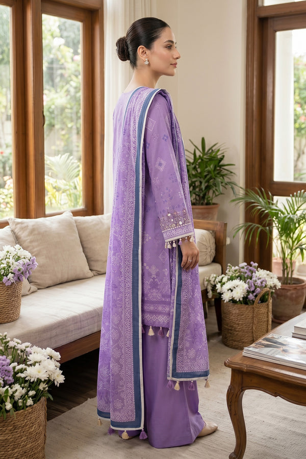 Dark Lilac 3 Piece Unstitched Premium Printed Lawn