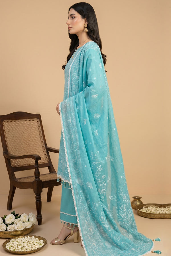 Cadet Blue 3 Piece Unstitched Premium Printed Lawn
