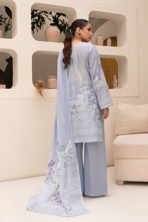 3 Piece Unstitched Lavender Gray Premium Printed Lawn