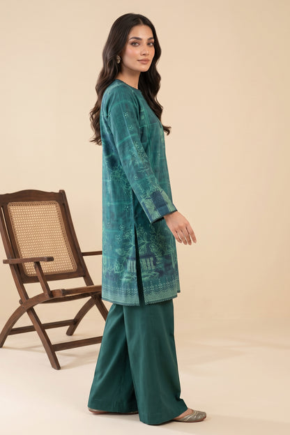 2 Piece Unstitched Digital Print Lace Khaddar - Green