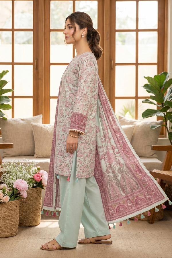 Ash Grey 3 Piece Unstitched Premium Printed Lawn