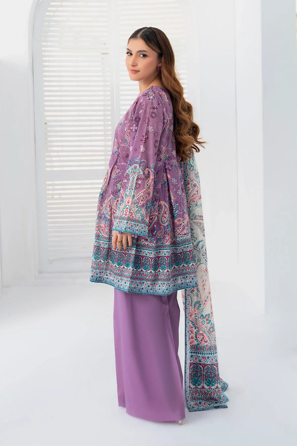 3 Piece Unstitched Purple Premium Printed Lawn