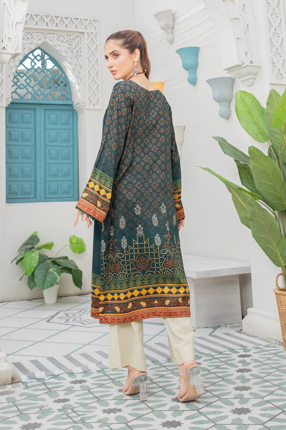 2 piece unstitched Mineral Green Twill Marina Suit - safa noor marina collection