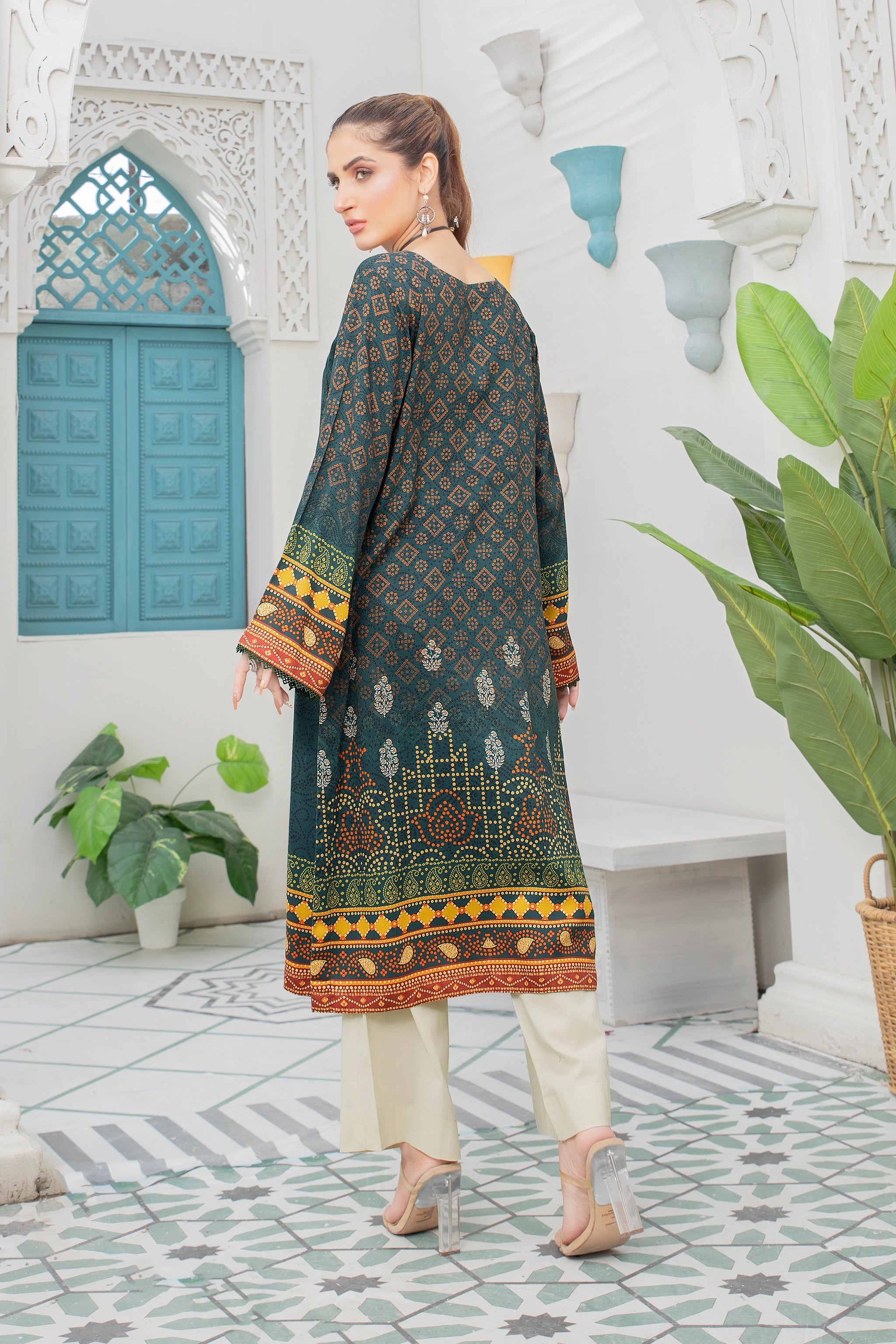 2 piece unstitched Mineral Green Twill Marina Suit - safa noor marina collection