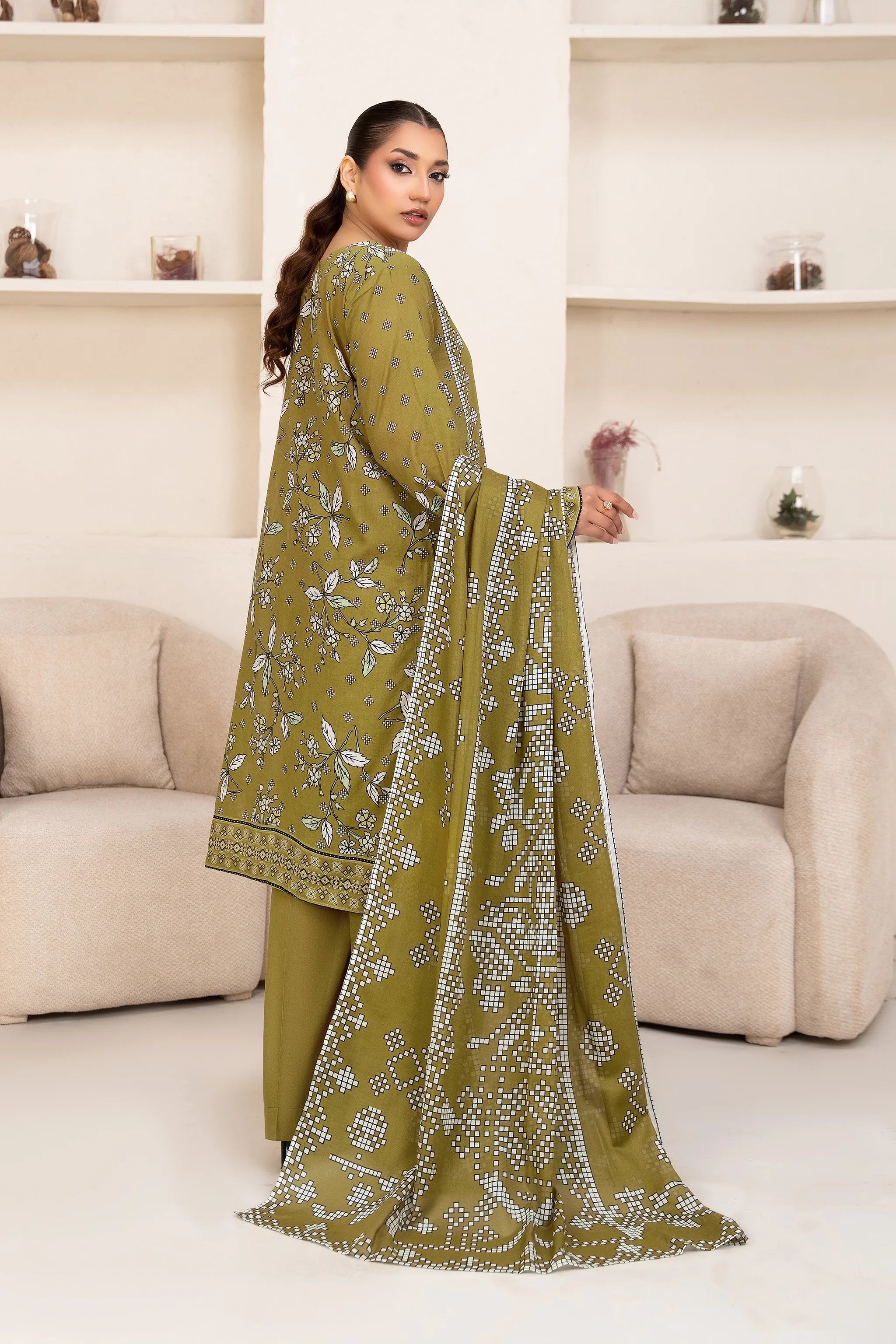 3 Piece Unstitched Brass Premium Printed Lawn