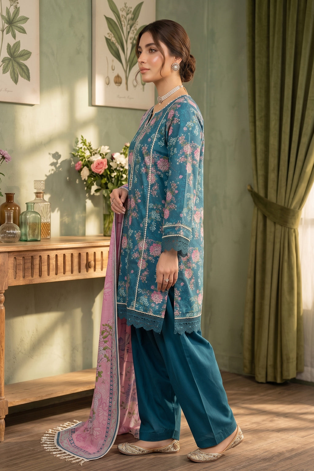 Blue 3 Piece Unstitched Premium Printed Lawn