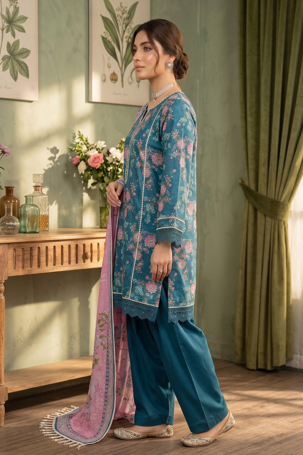 Blue 3 Piece Unstitched Premium Printed Lawn
