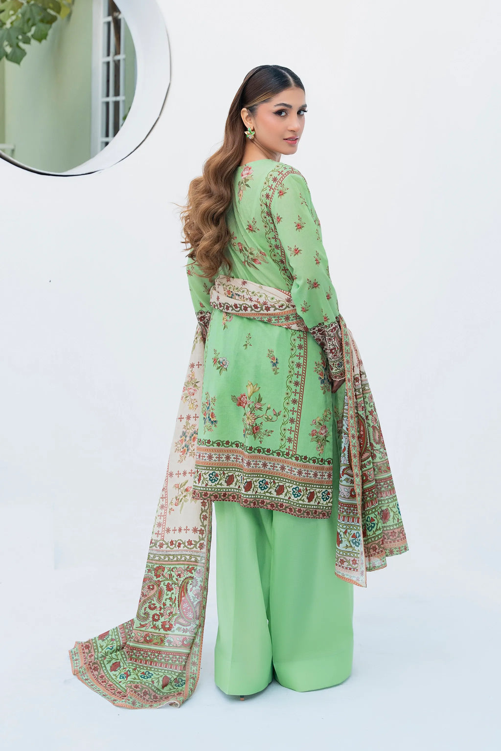 3 Piece Unstitched Light Green Premium Printed Lawn