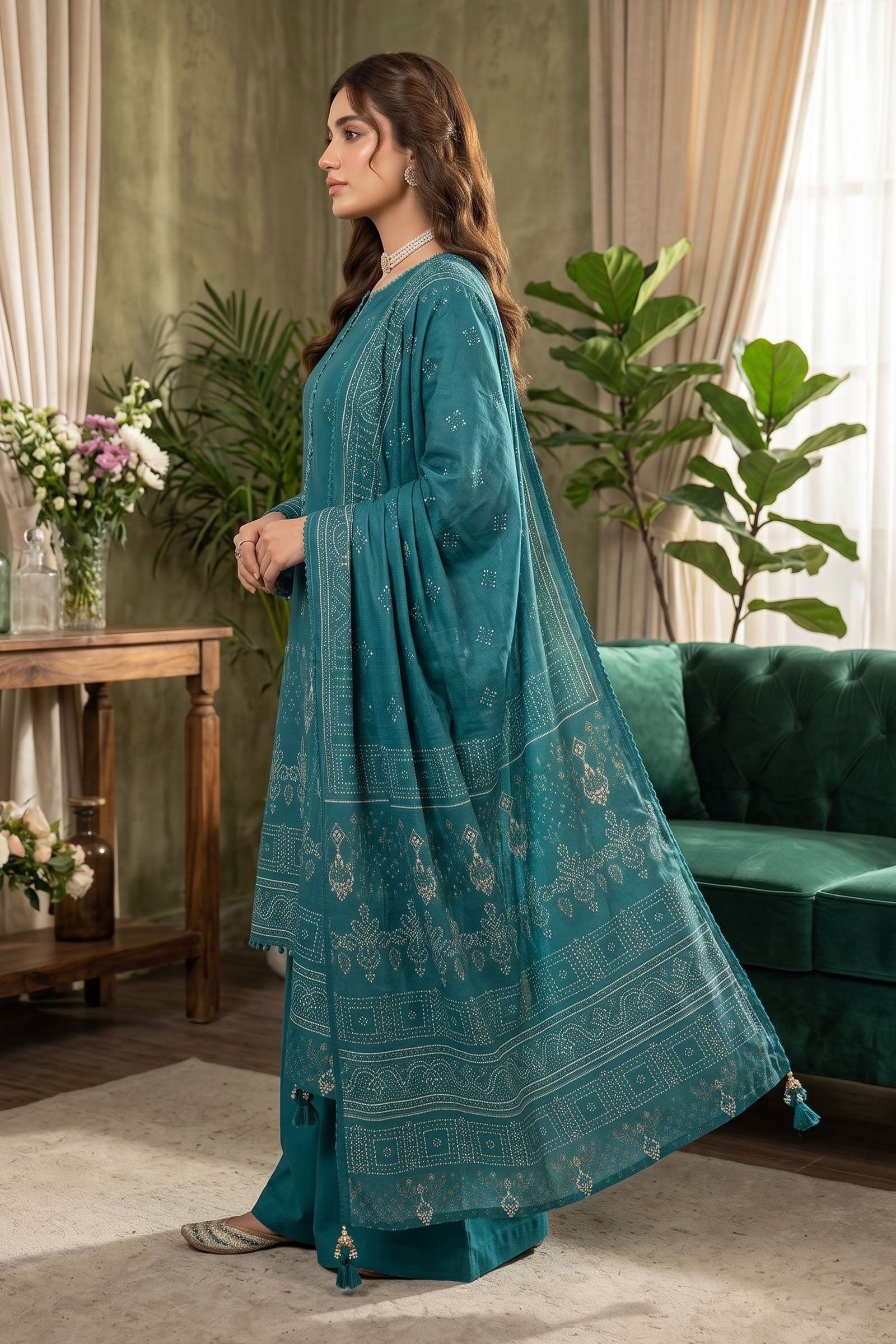 Casal Green 3 Piece Unstitched Premium Printed Lawn