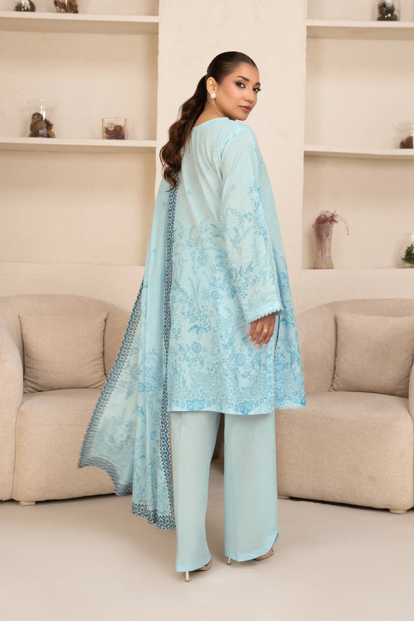 3 Piece Unstitched Light Blue Premium Printed Lawn