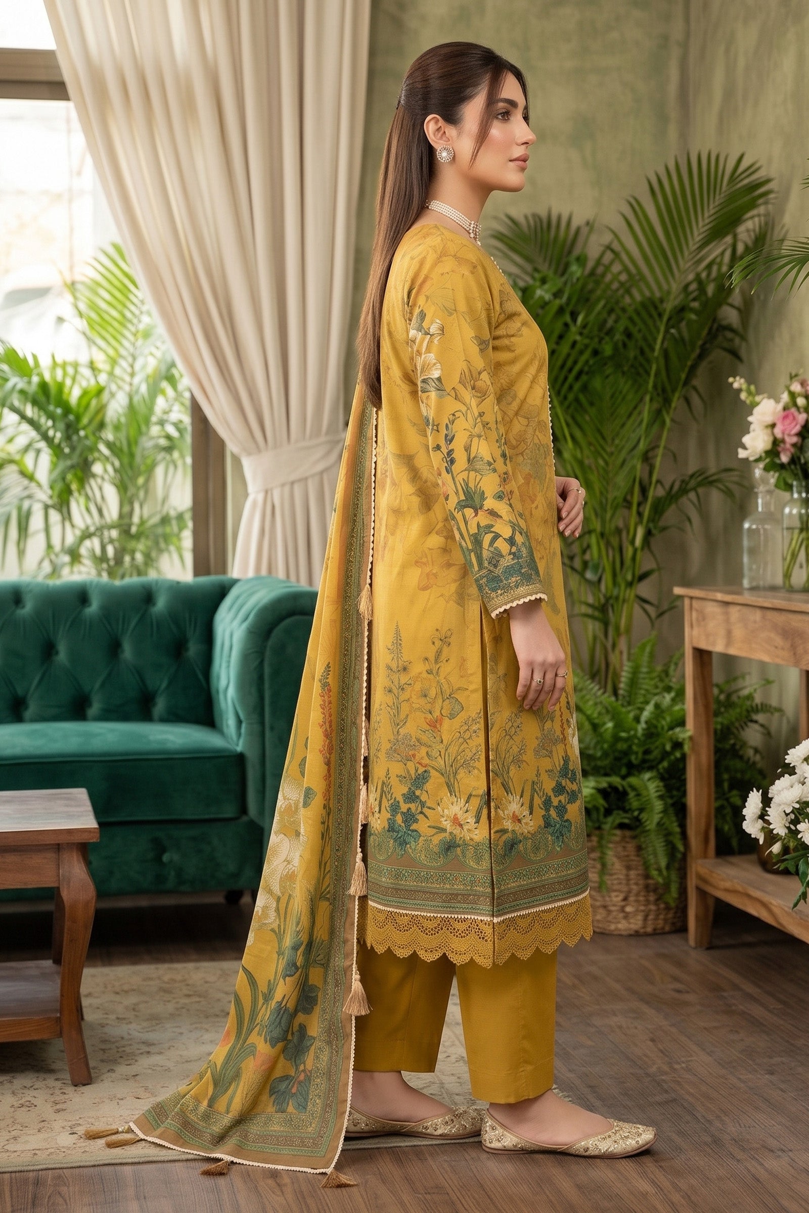 Mustard 3 Piece Unstitched Premium Printed Lawn