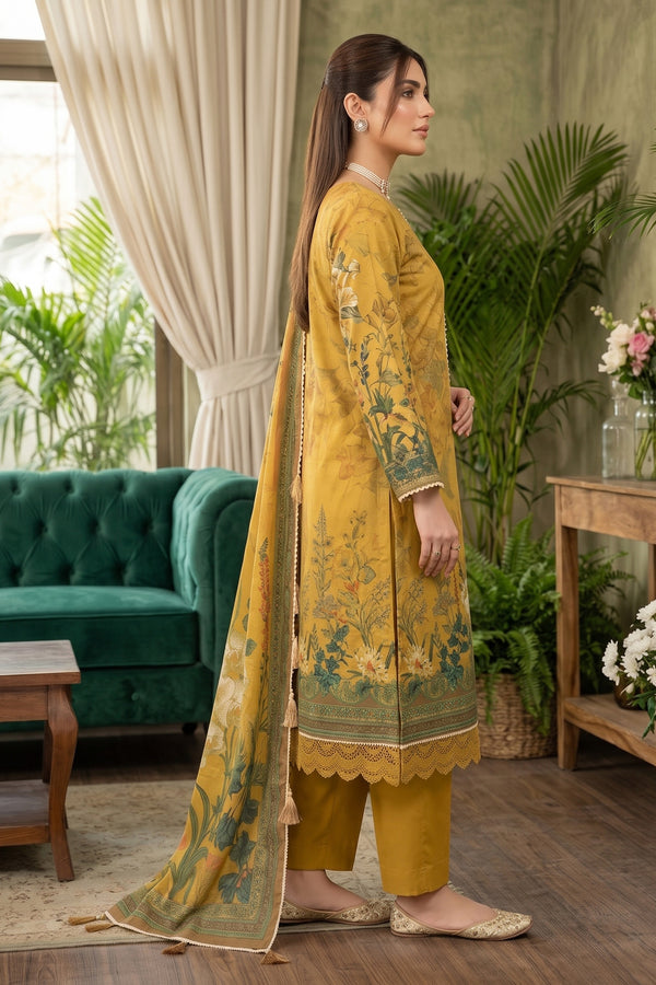 Mustard 3 Piece Unstitched Premium Printed Lawn