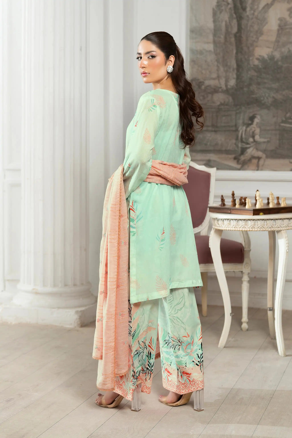 3 Piece Unstitched Tea Green Premium Emb Jacquard Lawn
