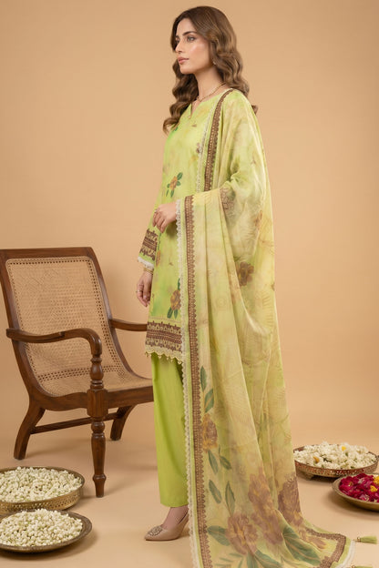 Yellow Green 3 Piece Unstitched Premium Printed Lawn