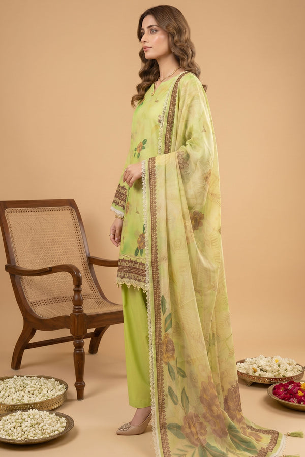 Yellow Green 3 Piece Unstitched Premium Printed Lawn