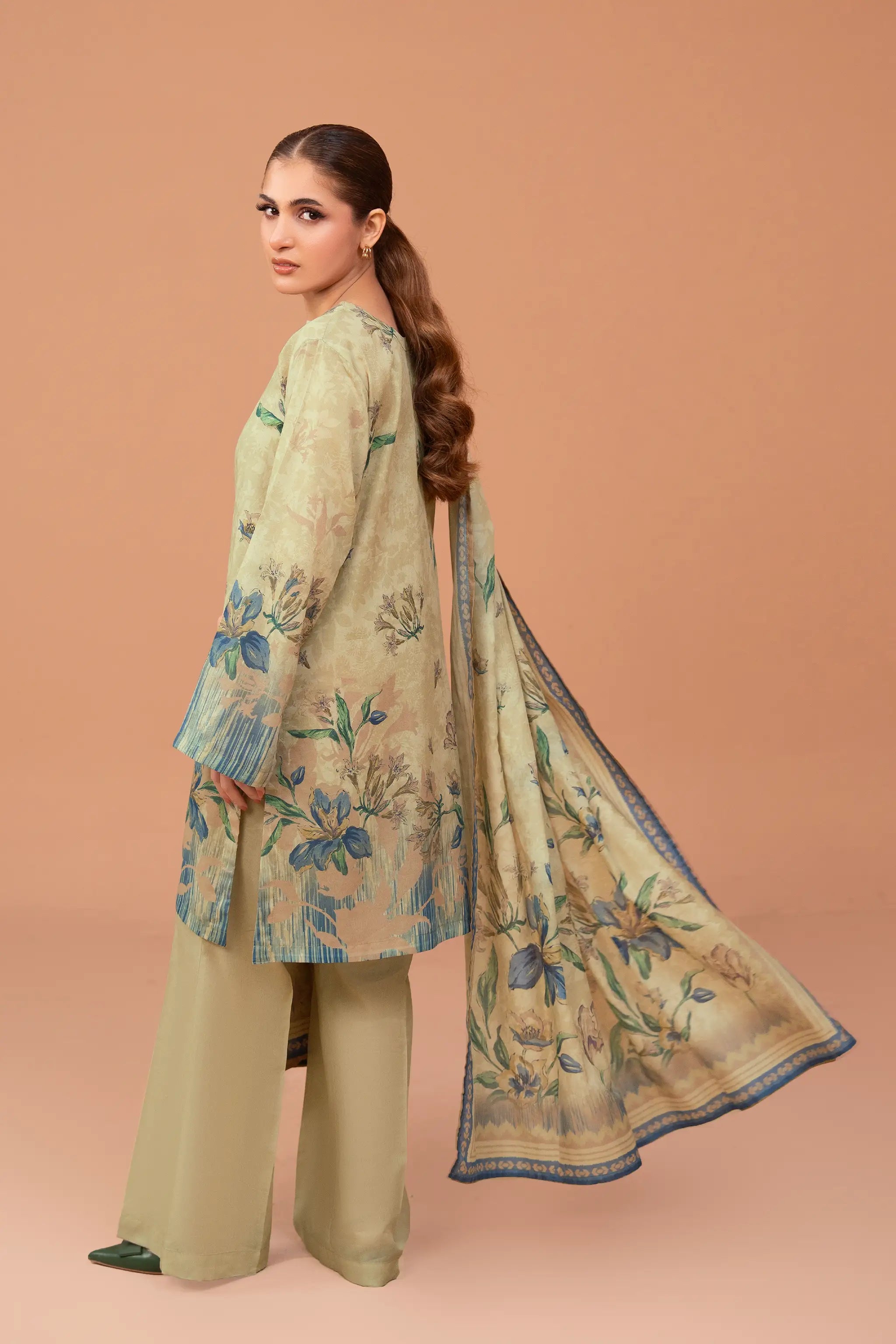 3 Piece Unstitched Tan Premium Printed Lawn