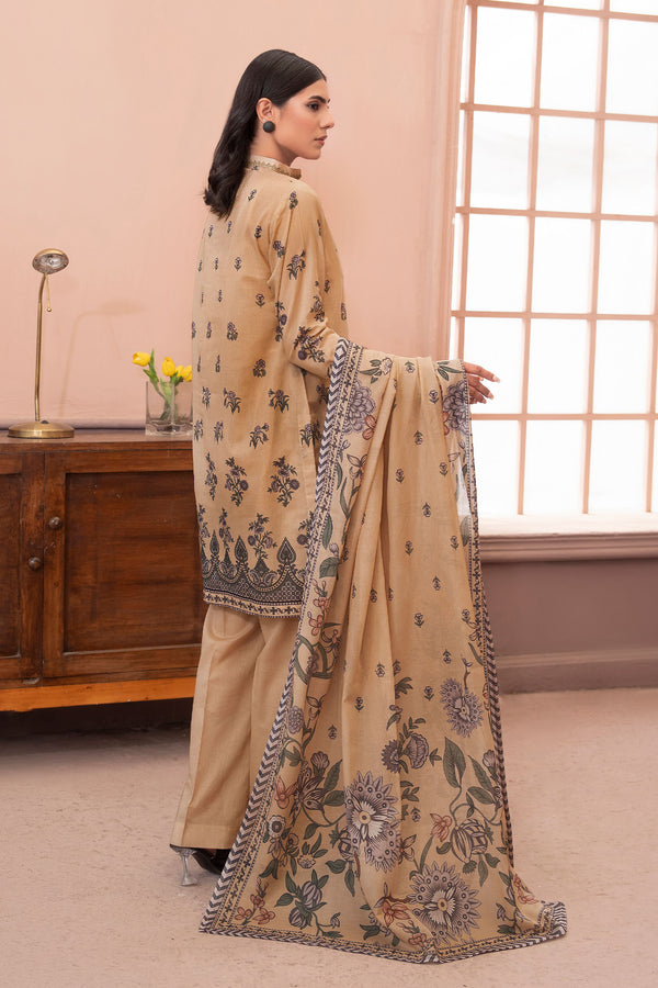 Dark Beige 3 Piece Unstitched Premium Printed Lawn