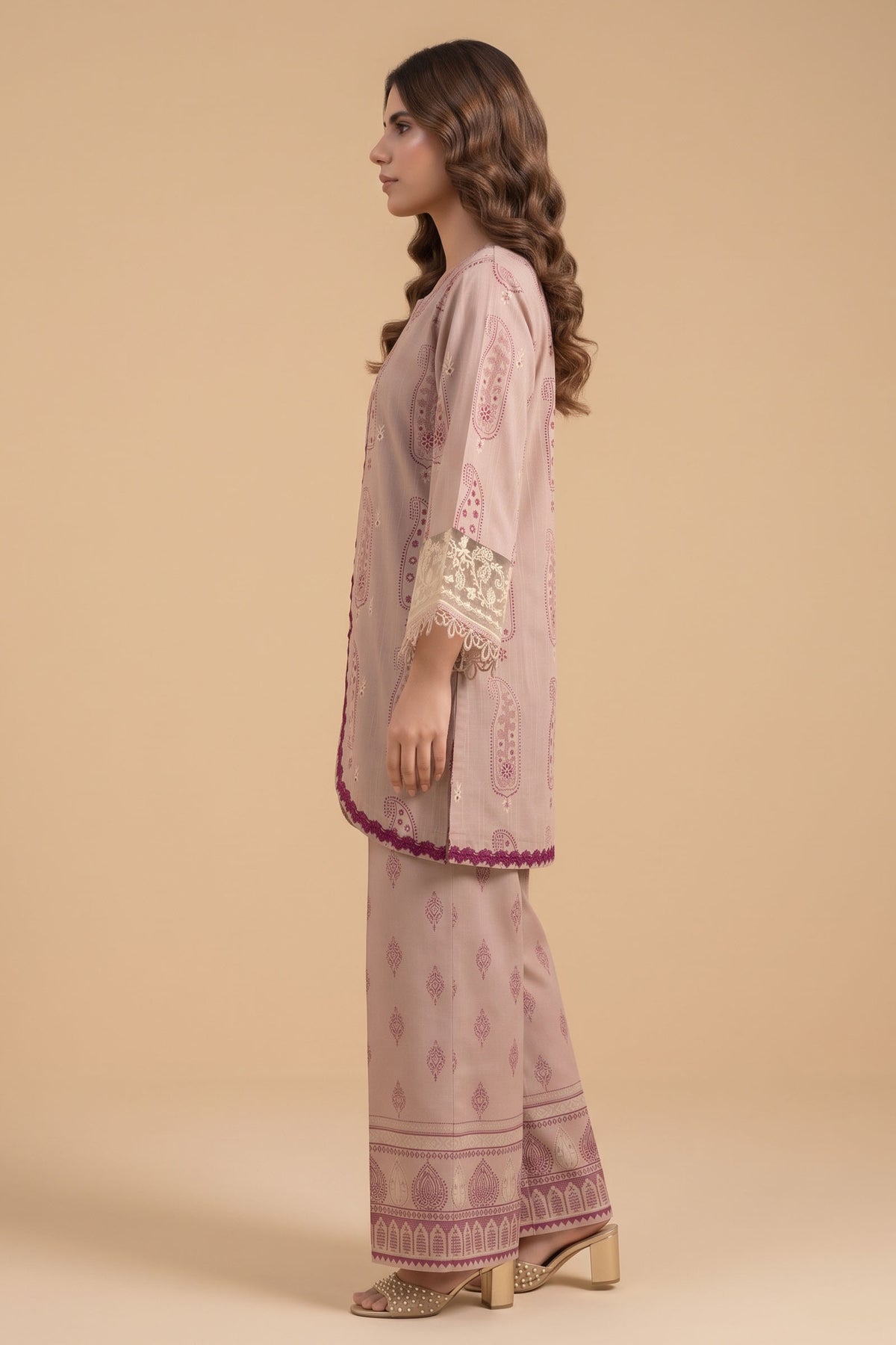 Light Pink 2 Piece Unstitched Dyed Embroidered Lawn