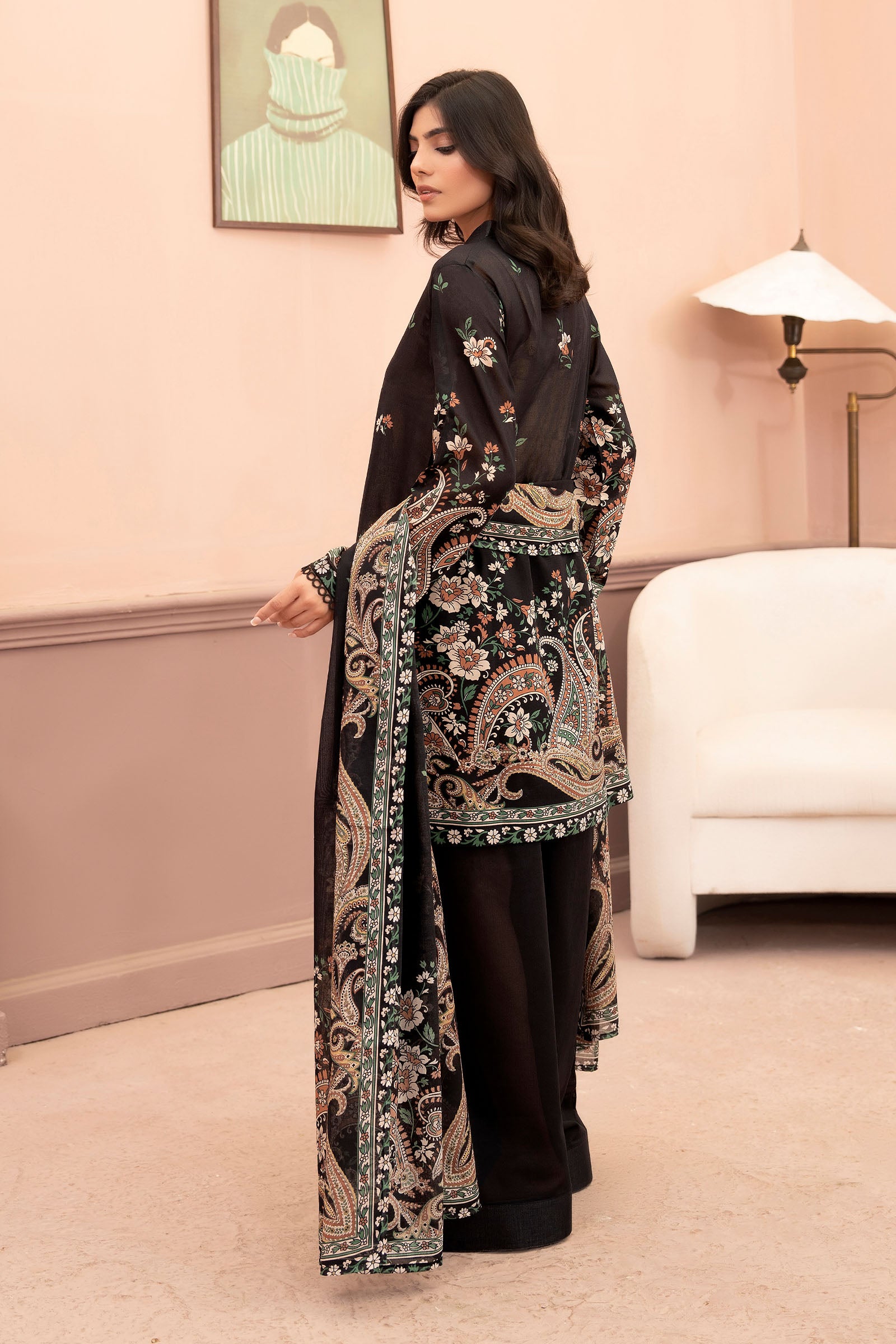 Black 3 Piece Unstitched Premium Printed Lawn