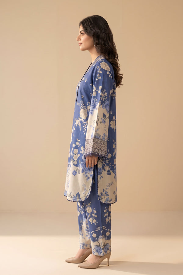 Blue 2 Piece Unstitched Dyed Embroidered Lawn
