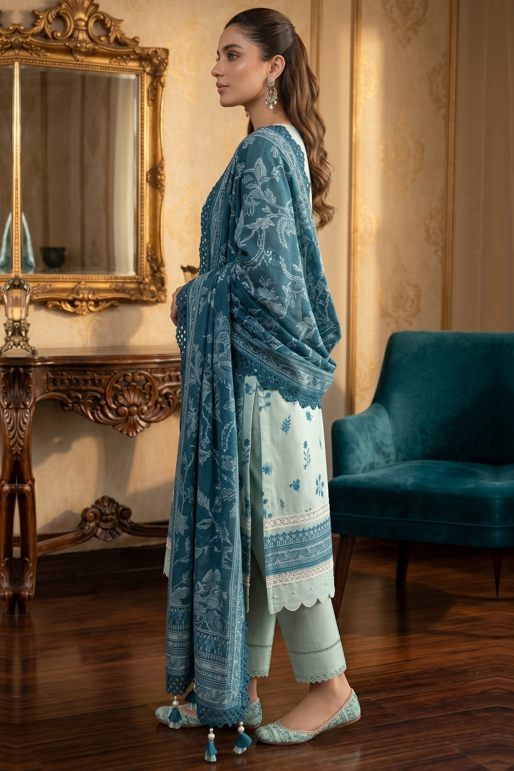Ash Gray 3 Piece Unstitched Premium Printed Lawn